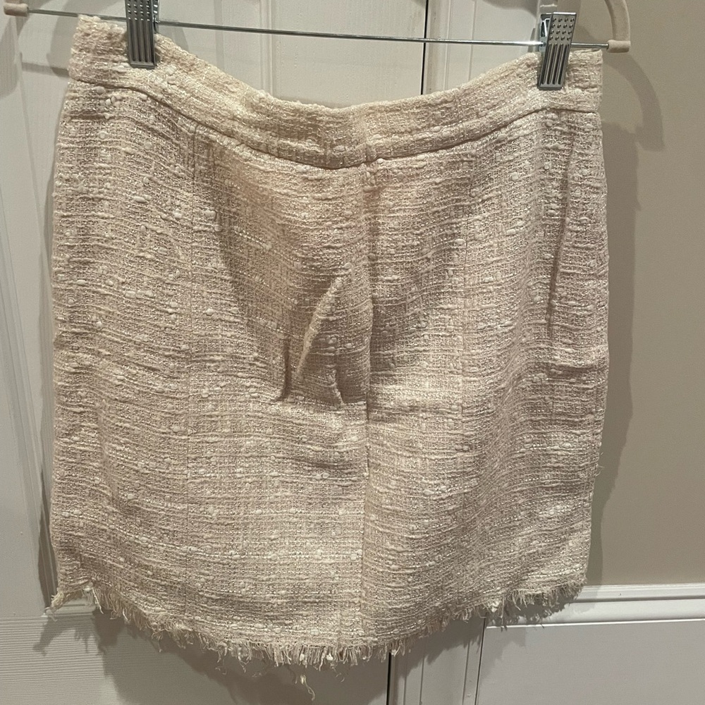 D&G Tweed Cream Skirt w/ Pink Zipper Pull and Fringe